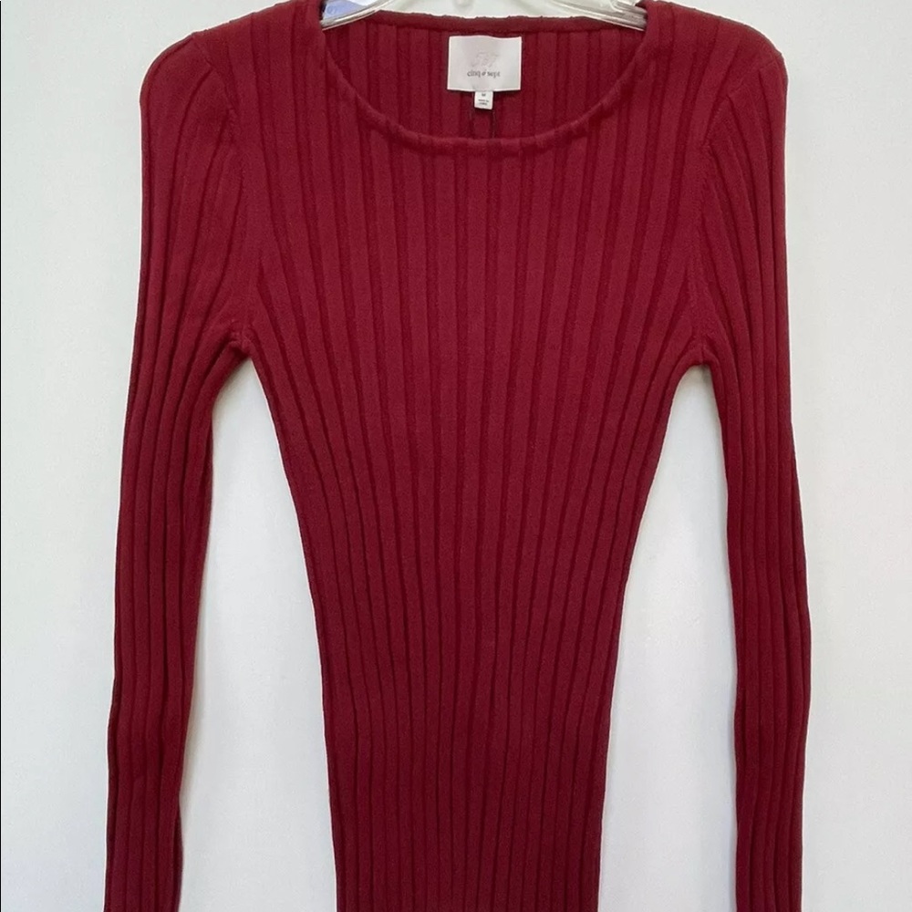 cinq a sept Red Ribbed Long-Sleeve Sweater NWOT